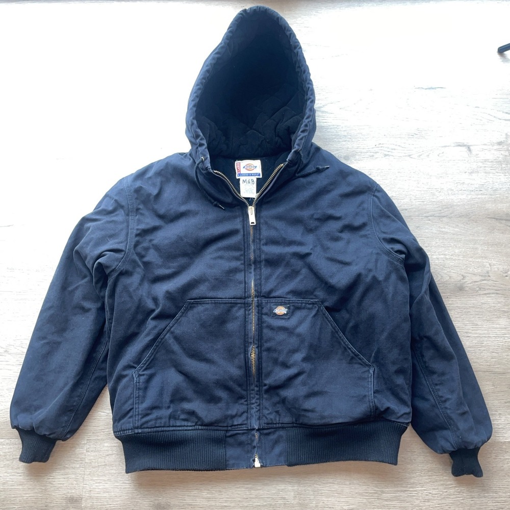 Vintage Dickies Men's XL Insulated Lined Work Chore Jacket Black Heavy Coat Worn